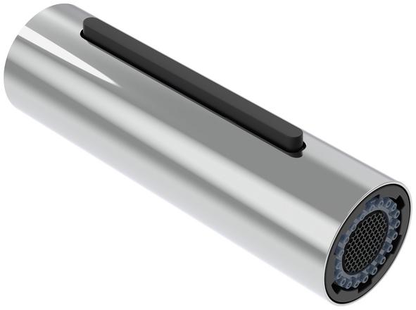 BLANCO spray head, article number: 124787, shown as a cylindrical stainless steel faucet sprayer with a black top lever and round nozzle face.