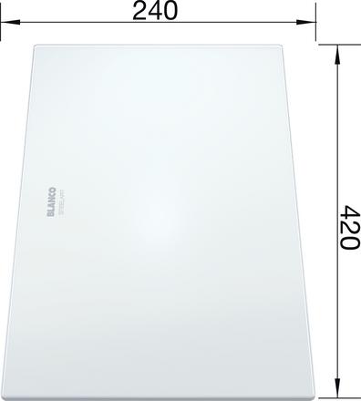 Planche á découper en verre blanc 420 x 240 mm, verre sécurit satiné