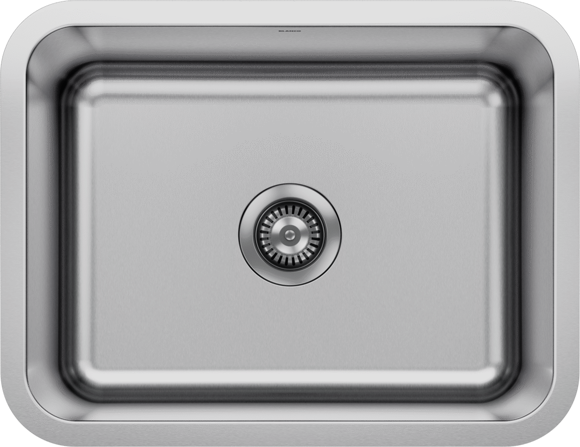 Top view of BLANCO STELLAR 23-U 1 bowl, Stainless steel with satin polish and brushed finish, with centered drain. UNIT 404014.
