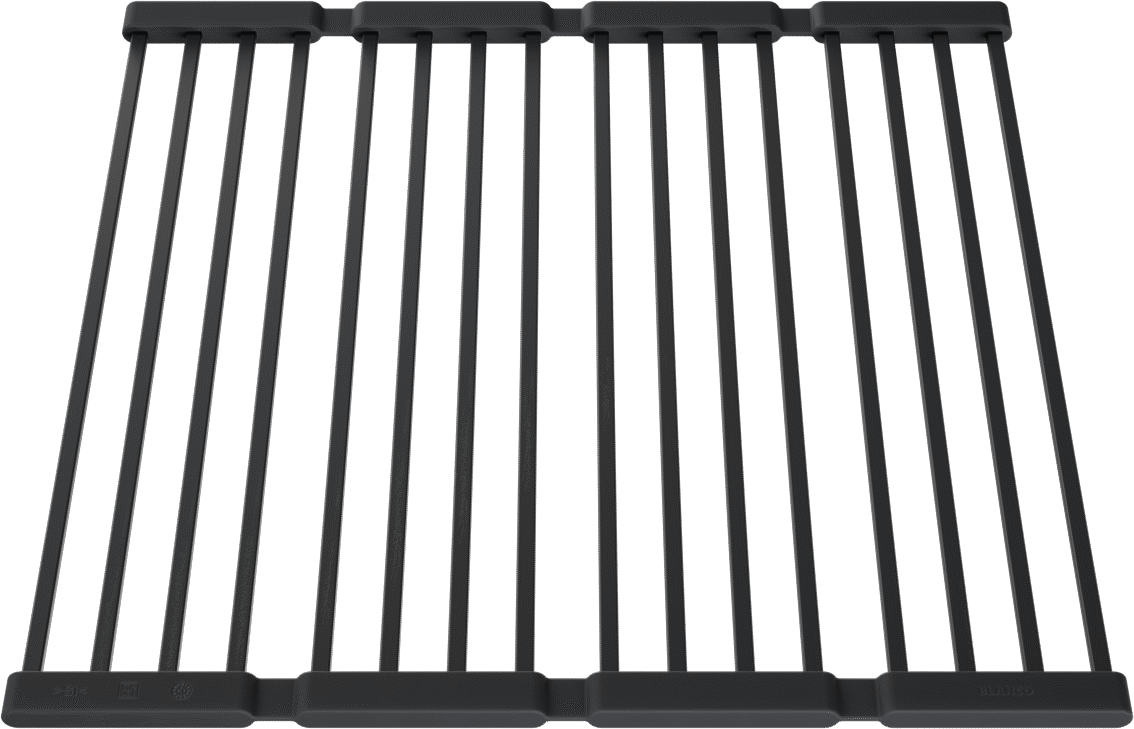 BLANCO faltbares Gitter, Produktfamilie Grids, Artikelnummer 244473, schwarz mattes faltbares Spülbeckengitter mit parallelen Streben.