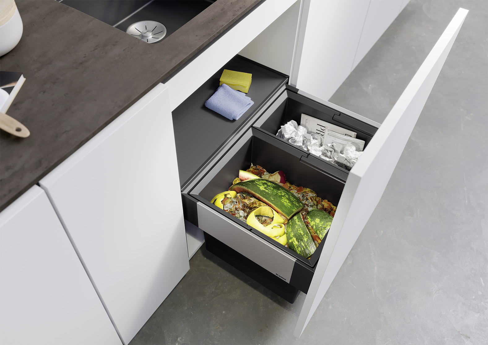 BLANCO SELECT II 60/2 Orga 60/4 | Sistema Raccolta Differenziata Da Incasso Per Mobili Cucina