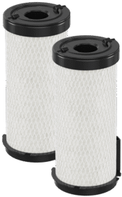 Set out of 2 x Filter BLANCO AQUA AC, two cylindrical water filter cartridges with white mesh filter media and black plastic caps.