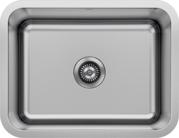 Top view of BLANCO STELLAR 23-U 1 bowl, Stainless steel with satin polish and brushed finish, with centered drain. UNIT 404014.