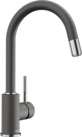 BLANCO MIDA-S kitchen tap, brass with SILGRANIT-Look finish in volcano grey, with high-arc spout and side lever, article number 526967.