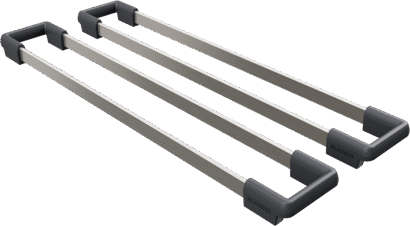 BLANCO Etagon_Rails_SST_satin_platinum_244466_g_C Spülbecken-Schienen in Satin-Platin, Set aus zwei mit dunklen Endkappen, Artikelnummer 244466.