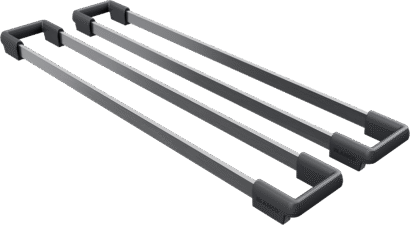 BLANCO Top_Rails SST satin dark steel, Artikelnummer 244471, two parallel metal rails with dark end brackets on a white background.