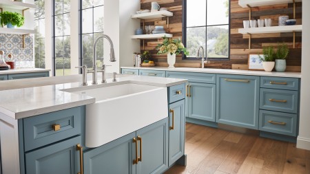 Baking at home with a white farmhouse kitchen sink!
