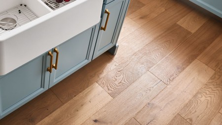 Wood floors are a must in a modern farmhouse kitchen. You can choose to leave the floors unfinished 