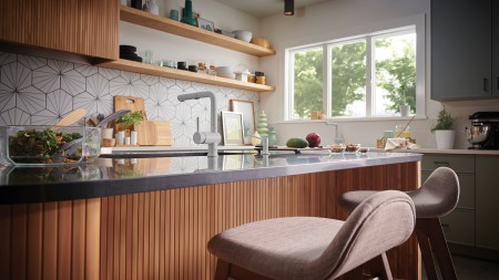Kitchen colors in mid-century modern design are often bright and bold 