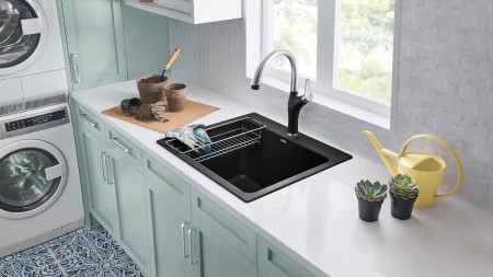 Drop-in kitchen sinks, also known as top-mount or self-rimming sinks, feature rim around the edge