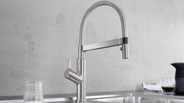 Kitchen Tap Sink Mono Mixer Swivel Faucet Spout Brushed Steel/Black Lead Free 