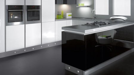 White kitchen with feature lighting