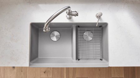 IKON 33 1.75 LOW DIVIDE - Double bowl sink with a low partition in SILGRANIT Concrete Gray