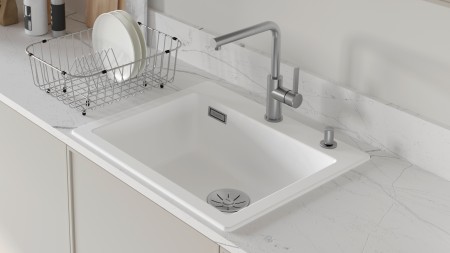 Керамічна мийка у глянсовому білому кольорі